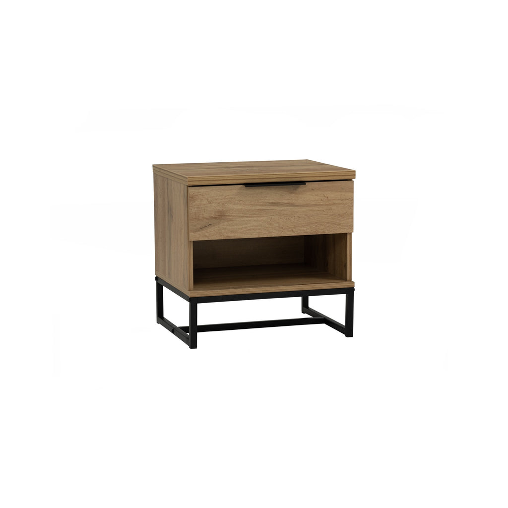 Waldo Bedside Table in Wotan Oak melamine top with Matt Black Epoxy colour leg