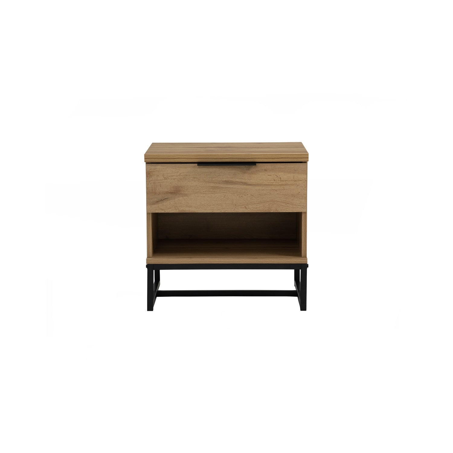 Waldo Bedside Table in Wotan Oak melamine top with Matt Black Epoxy colour leg
