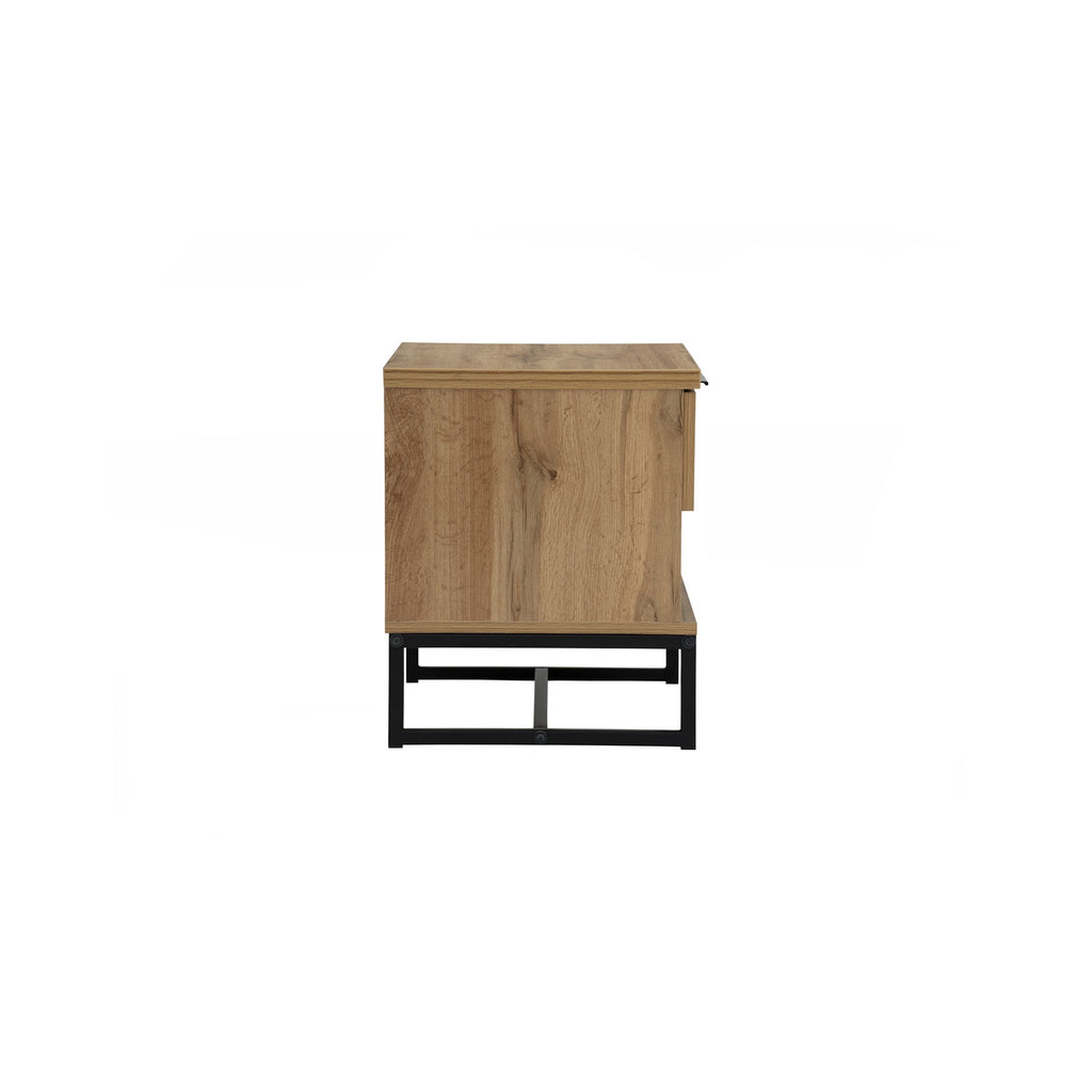 Waldo Bedside Table in Wotan Oak melamine top with Matt Black Epoxy colour leg