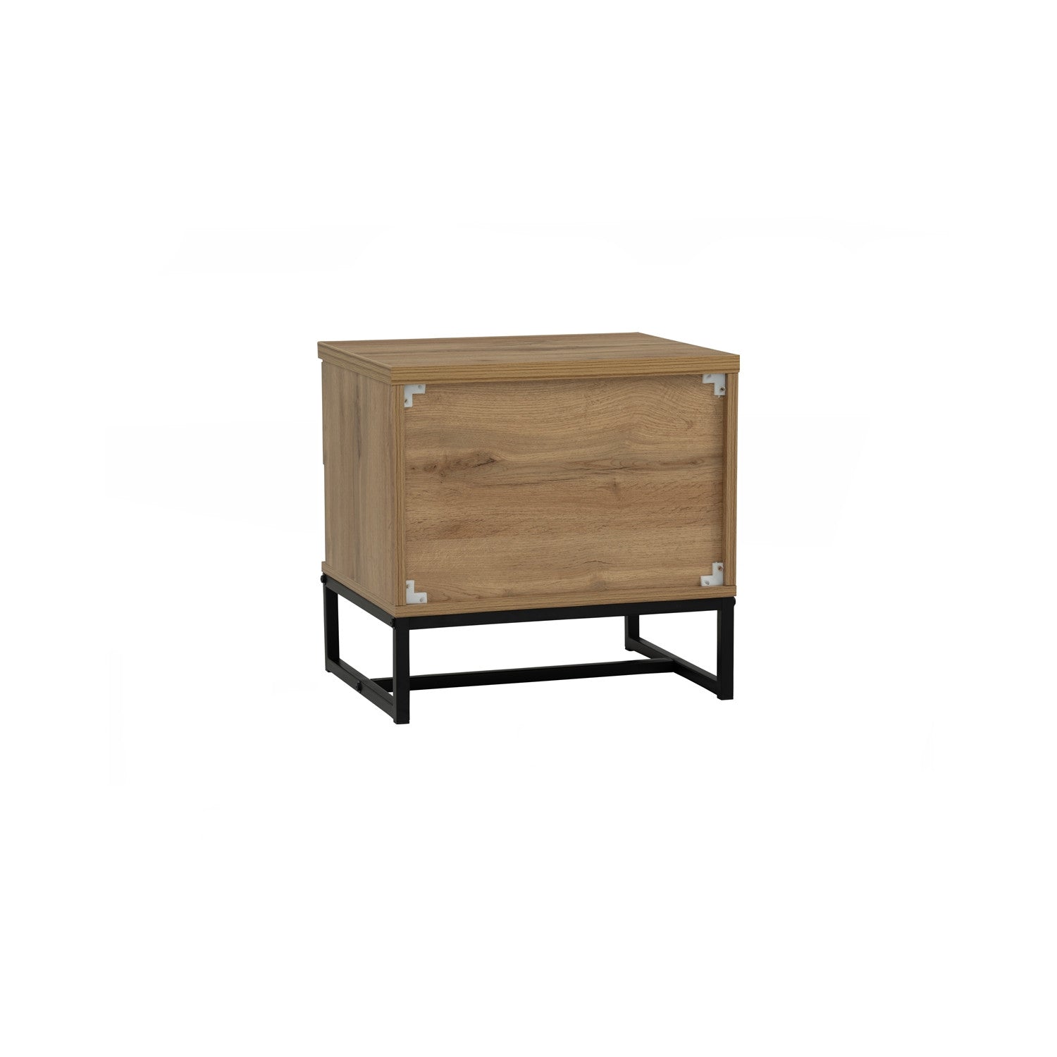 Waldo Bedside Table in Wotan Oak melamine top with Matt Black Epoxy colour leg