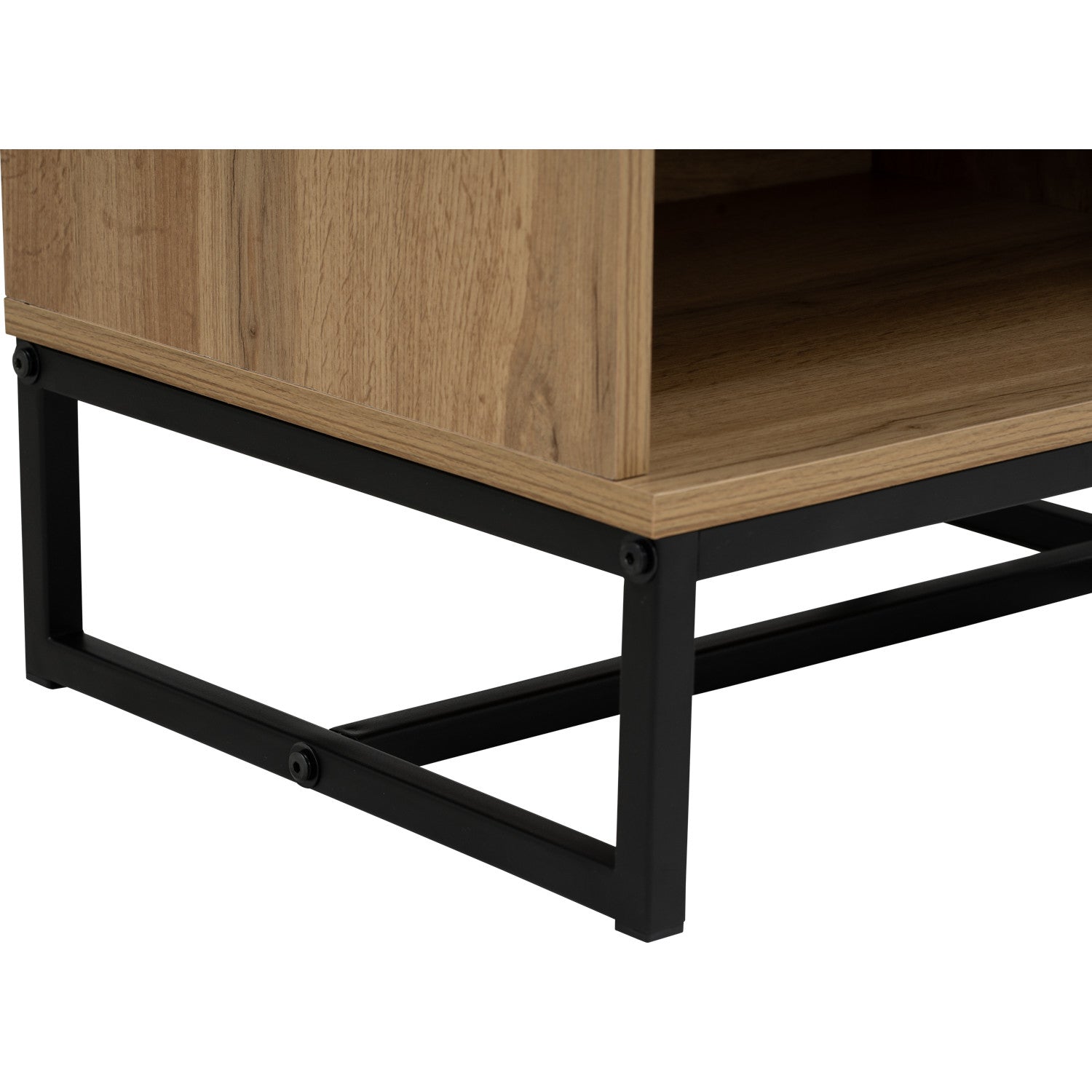 Waldo Bedside Table in Wotan Oak melamine top with Matt Black Epoxy colour leg