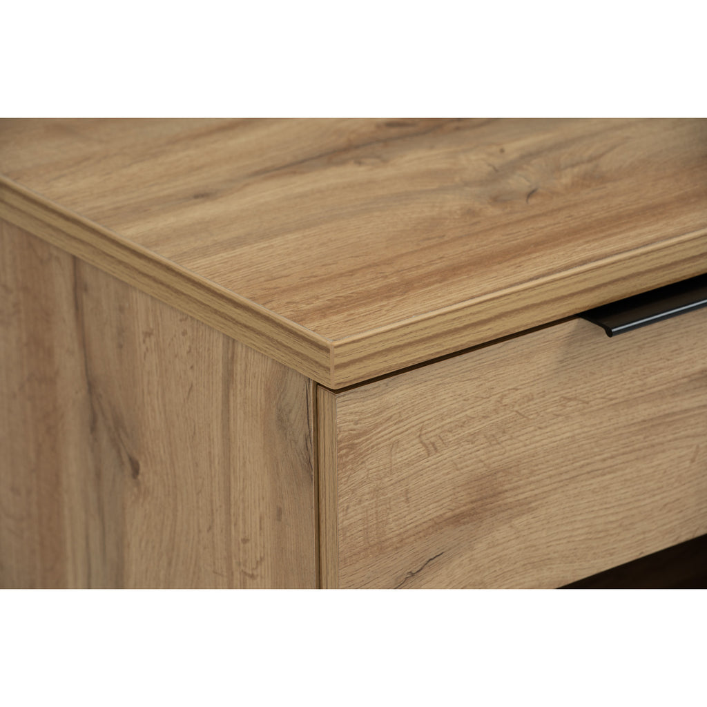 Waldo Bedside Table in Wotan Oak melamine top with Matt Black Epoxy colour leg