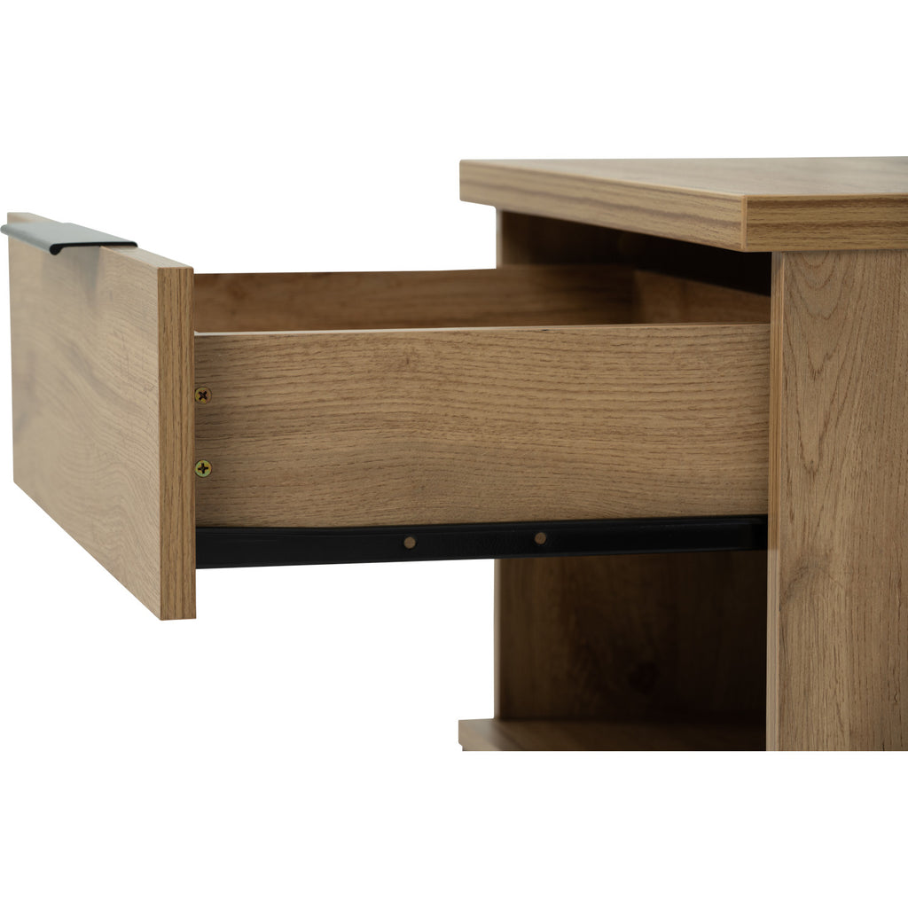 Waldo Bedside Table in Wotan Oak melamine top with Matt Black Epoxy colour leg