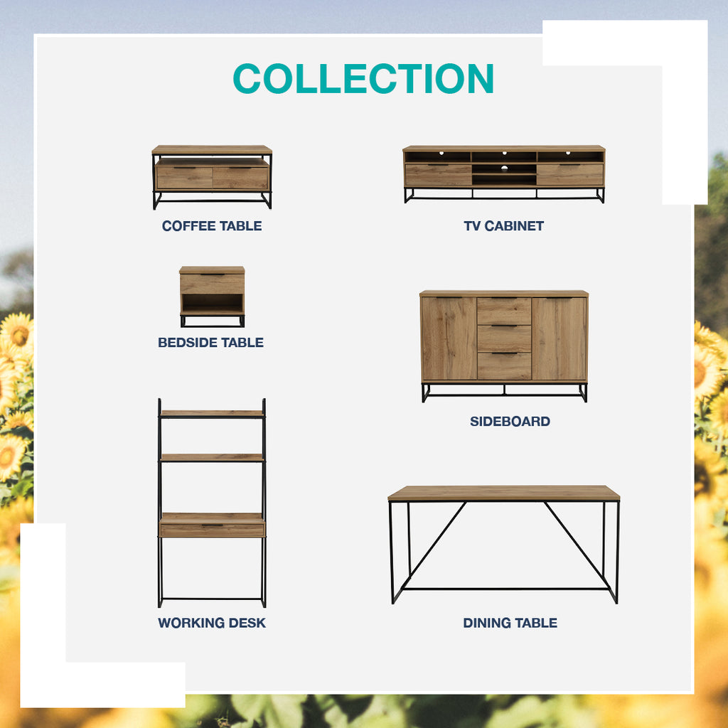 Waldo Bedside Table in Wotan Oak melamine top with Matt Black Epoxy colour leg