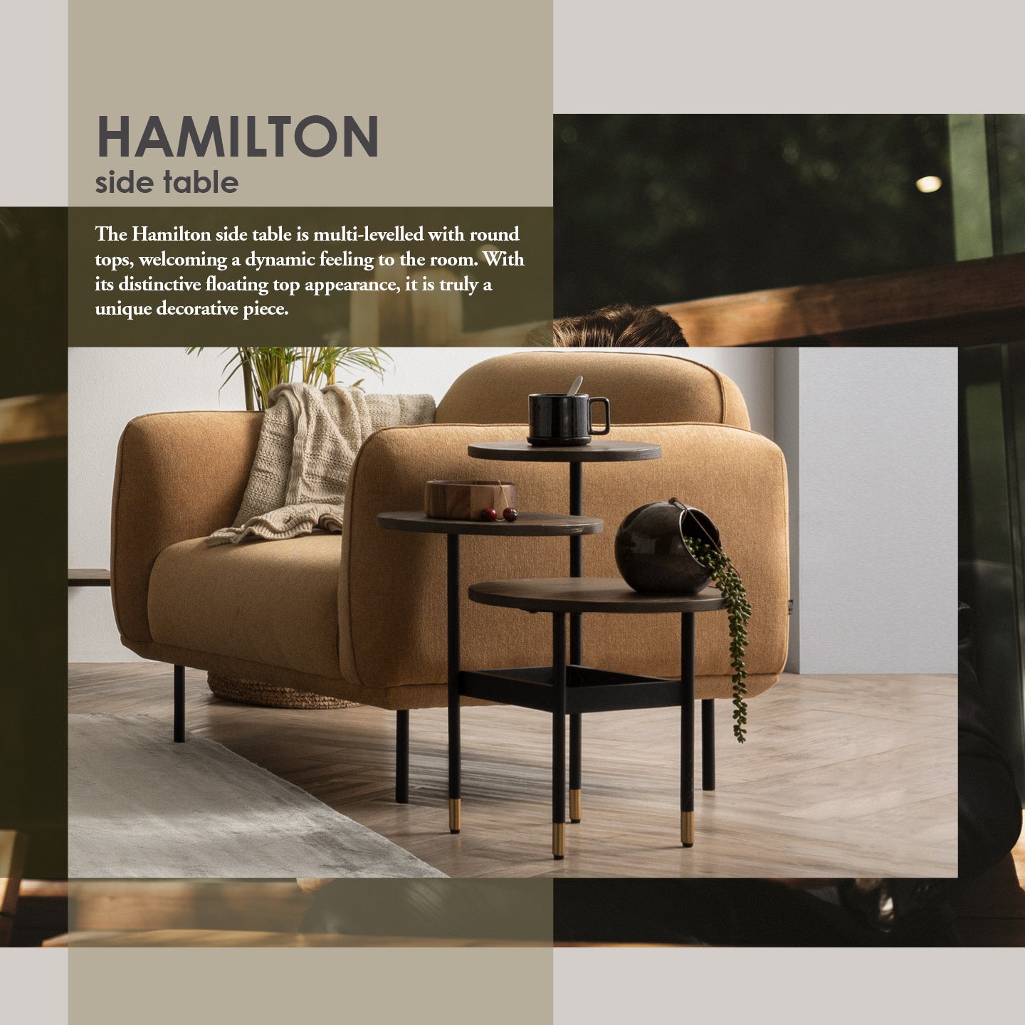 Hamilton Side Table with Toffee colour top, Sand Black colour leg.