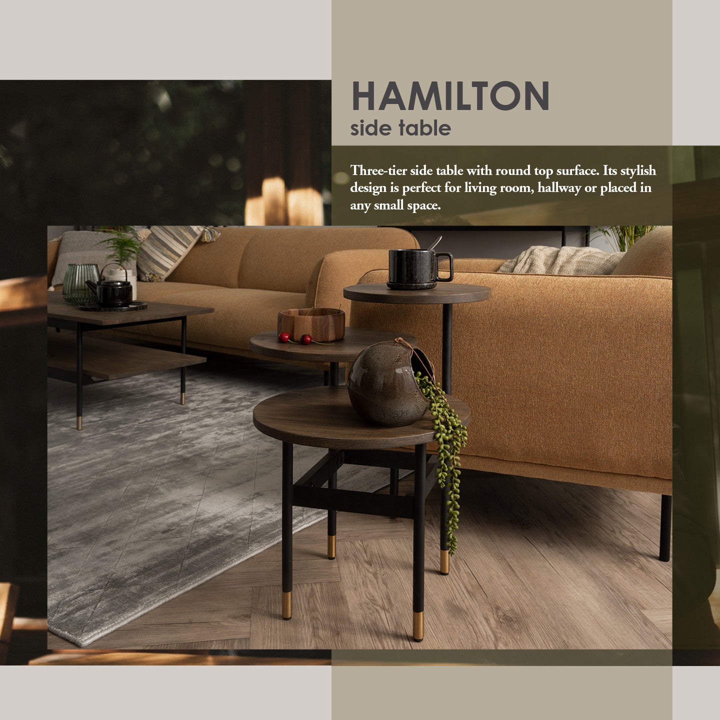 Hamilton Side Table with Toffee colour top, Sand Black colour leg.