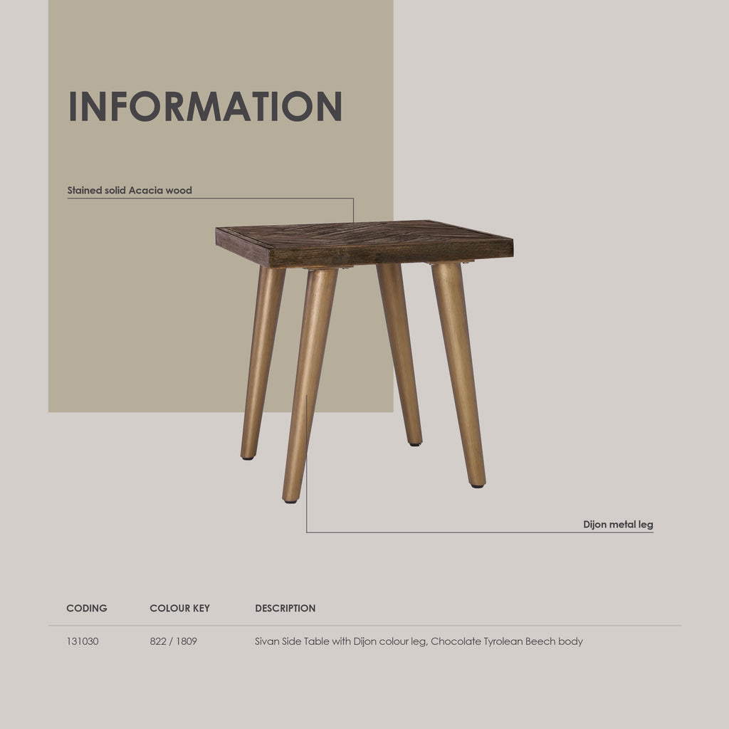 Sivan Side Table with Dijon colour leg, Chocolate Tyrolean Beech body