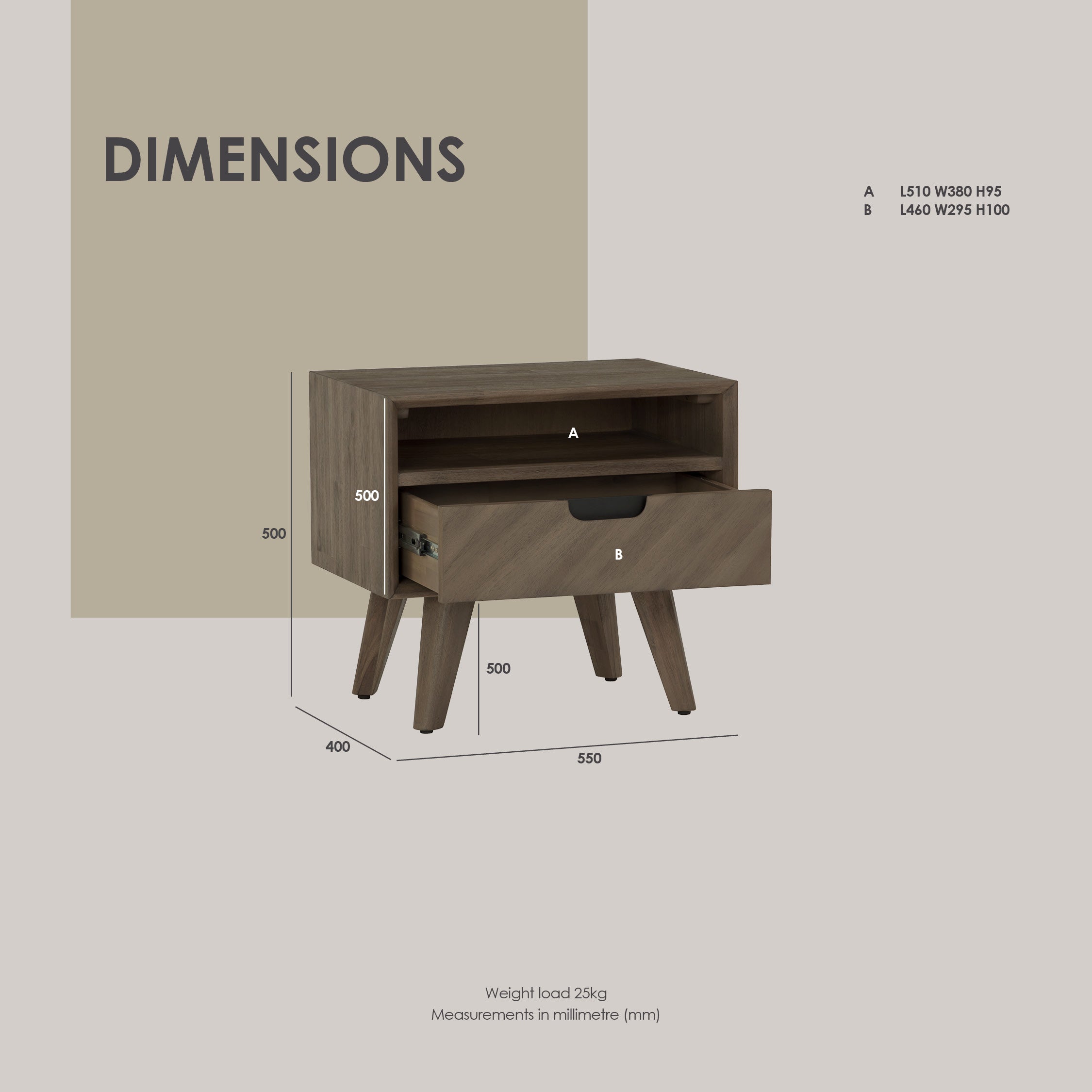 Torrell Bedside Table With 1 Drawer in Woodline Mocha colour.