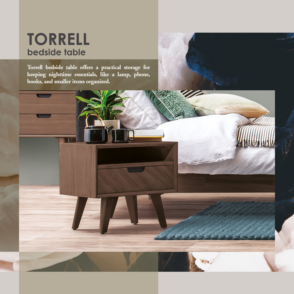 Torrell Bedside Table With 1 Drawer in Woodline Mocha colour.