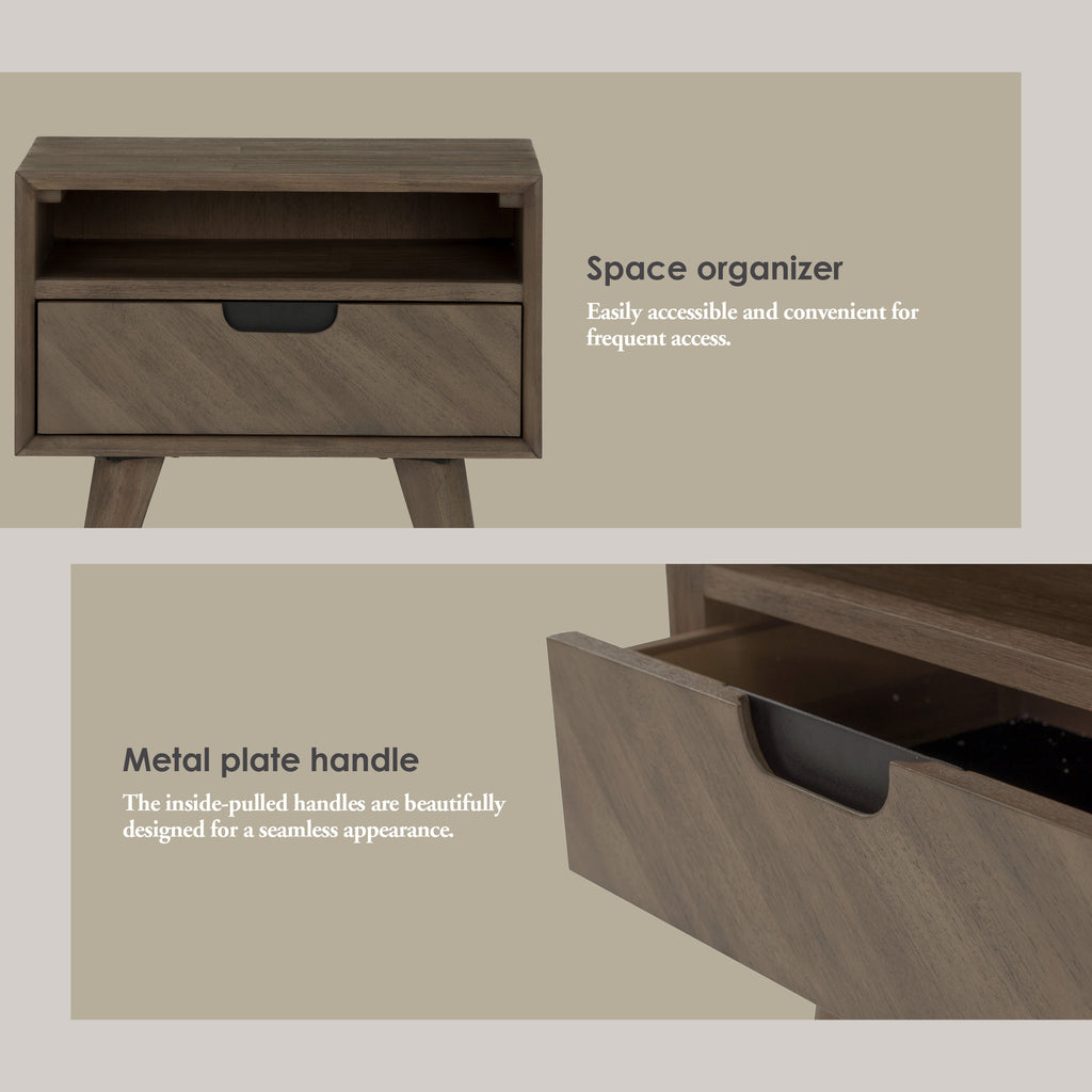 Torrell Bedside Table With 1 Drawer in Woodline Mocha colour.