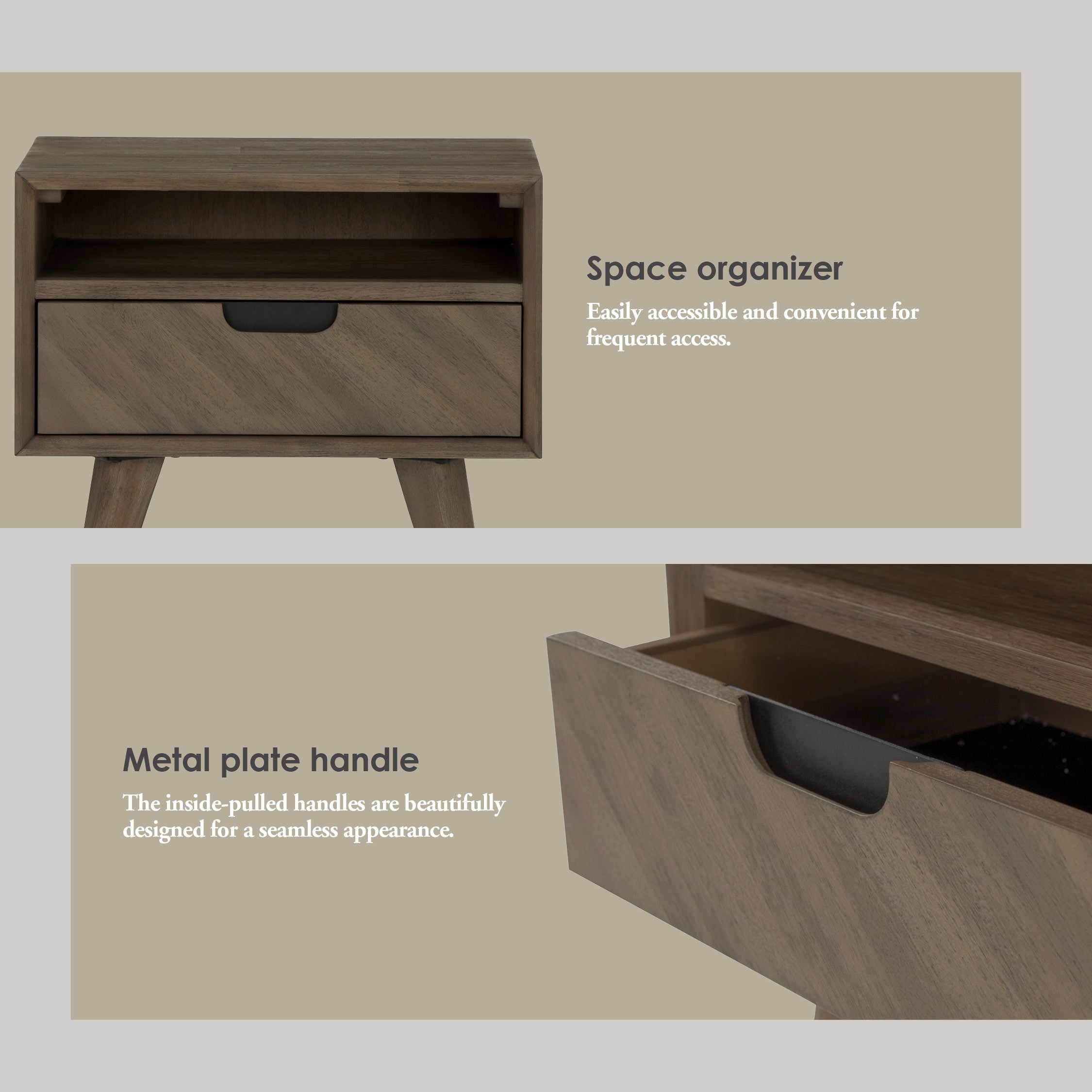 Torrell Bedside Table With 1 Drawer in Woodline Mocha colour.