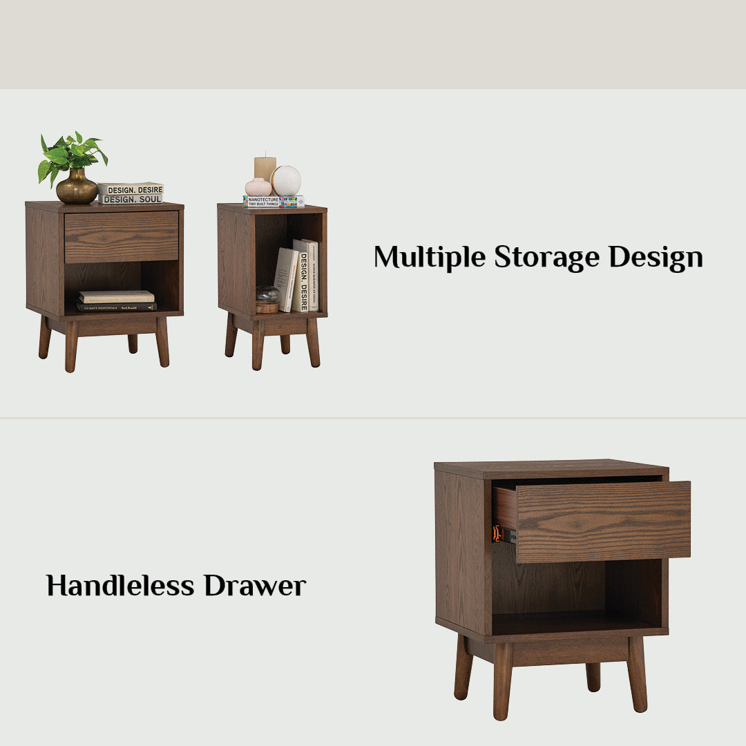 Tenri bedside table with 1 drawer in Natural colour.