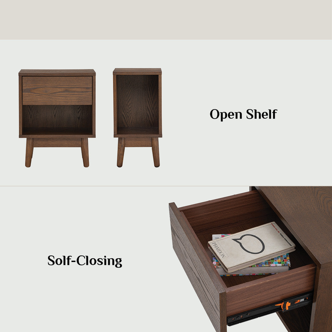 Tenri bedside table with 1 drawer in Natural colour.