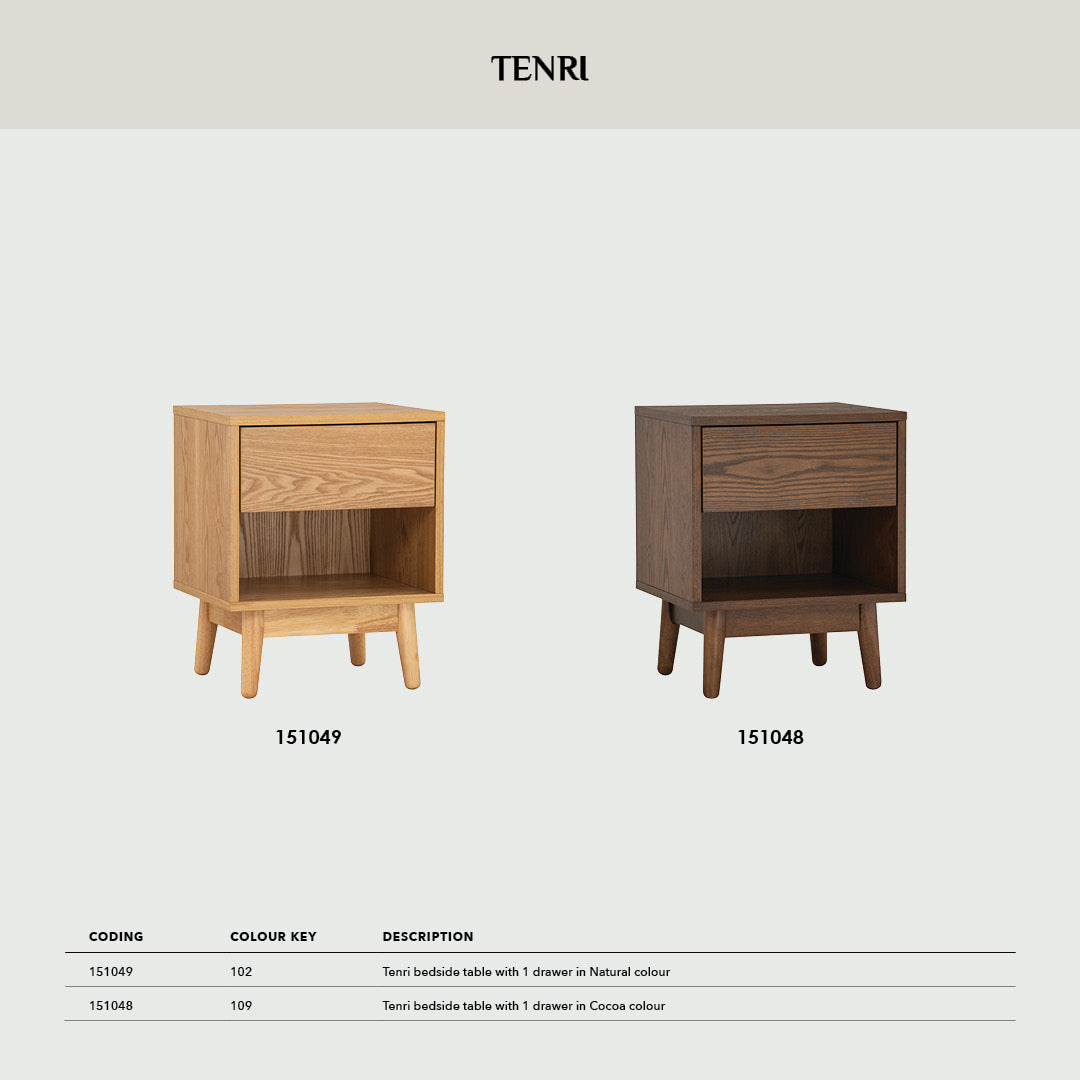Tenri bedside table with 1 drawer in Natural colour.