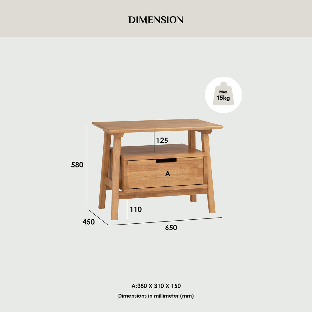 Keva bedside table in Natural colour.