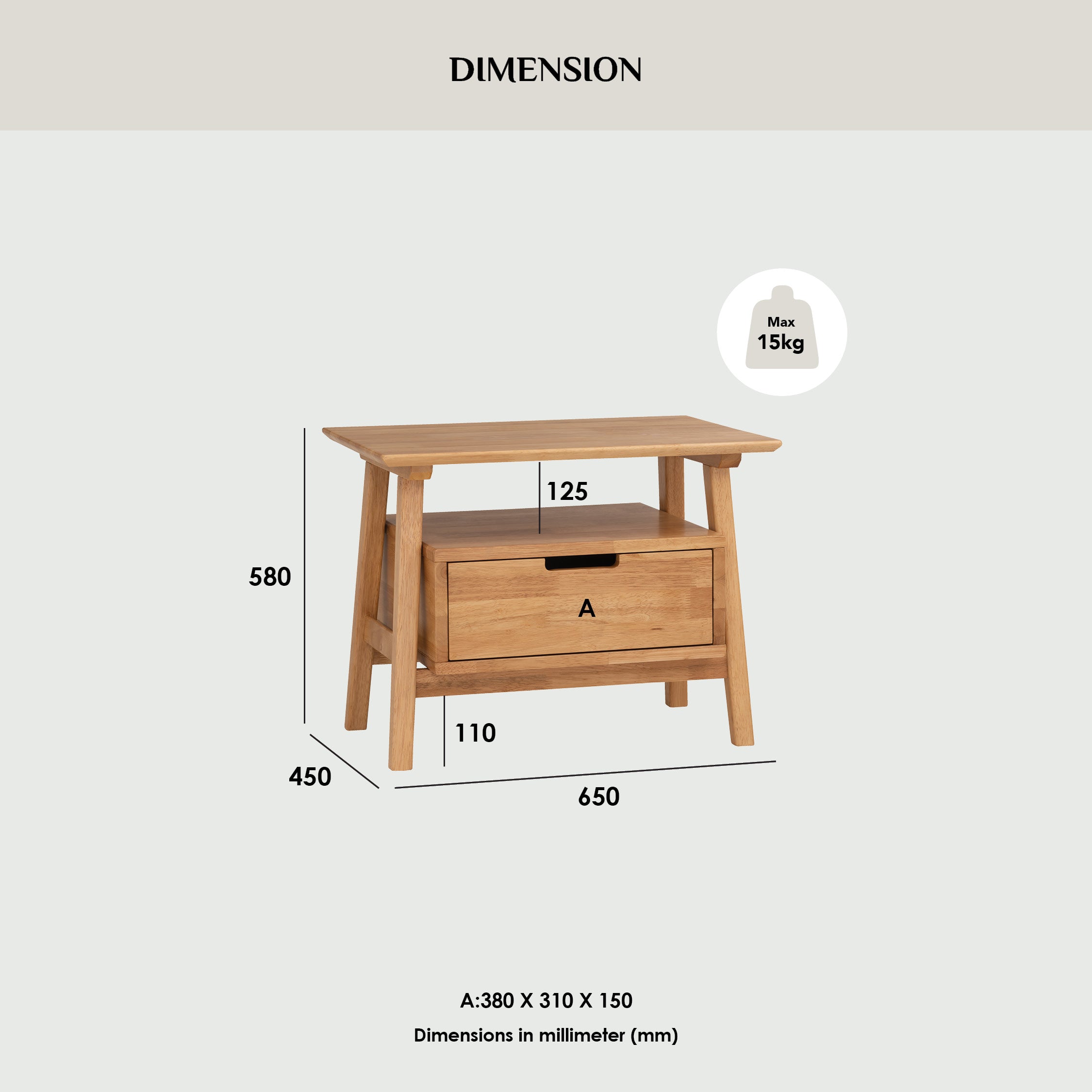 Keva bedside table in Natural colour.
