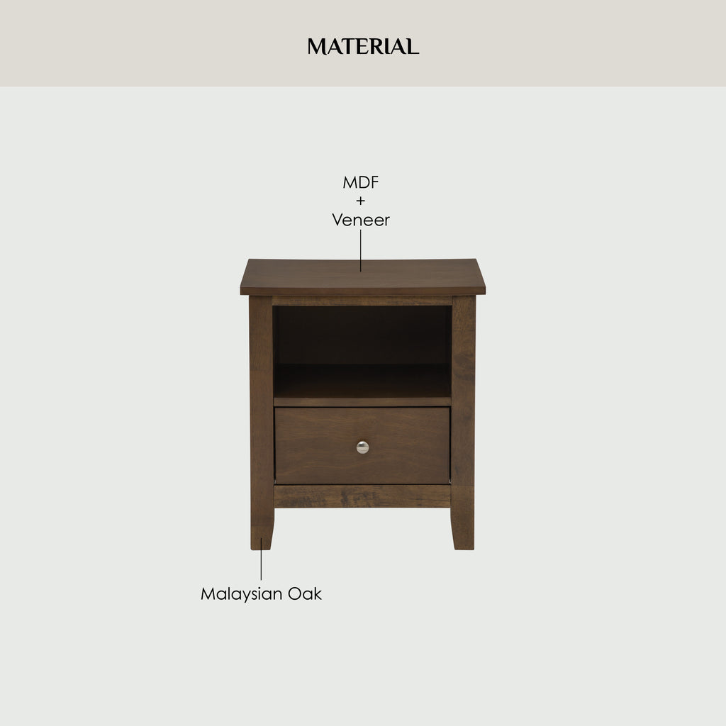 Laide bedside table in Cocoa colour.