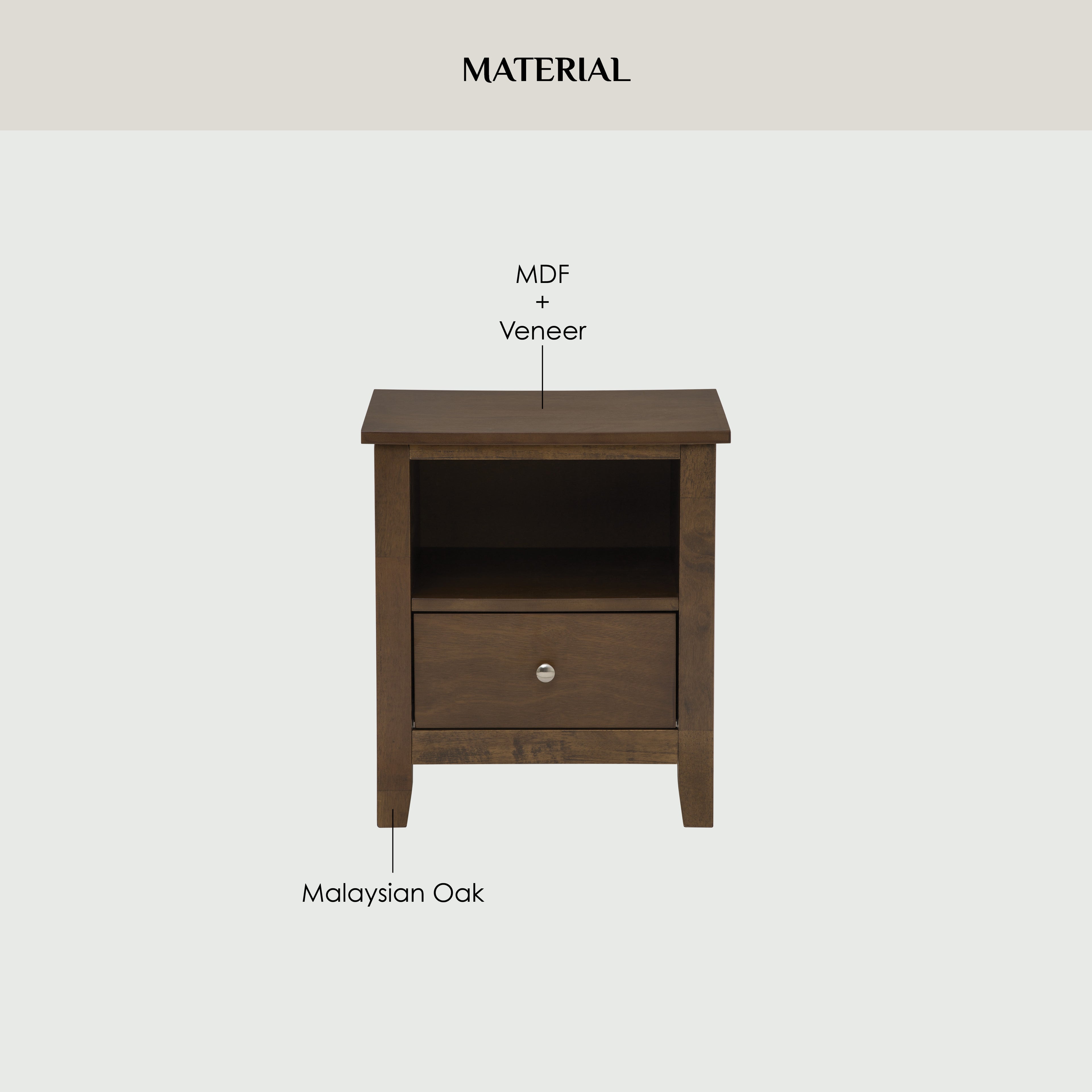 Laide bedside table in Cocoa colour.