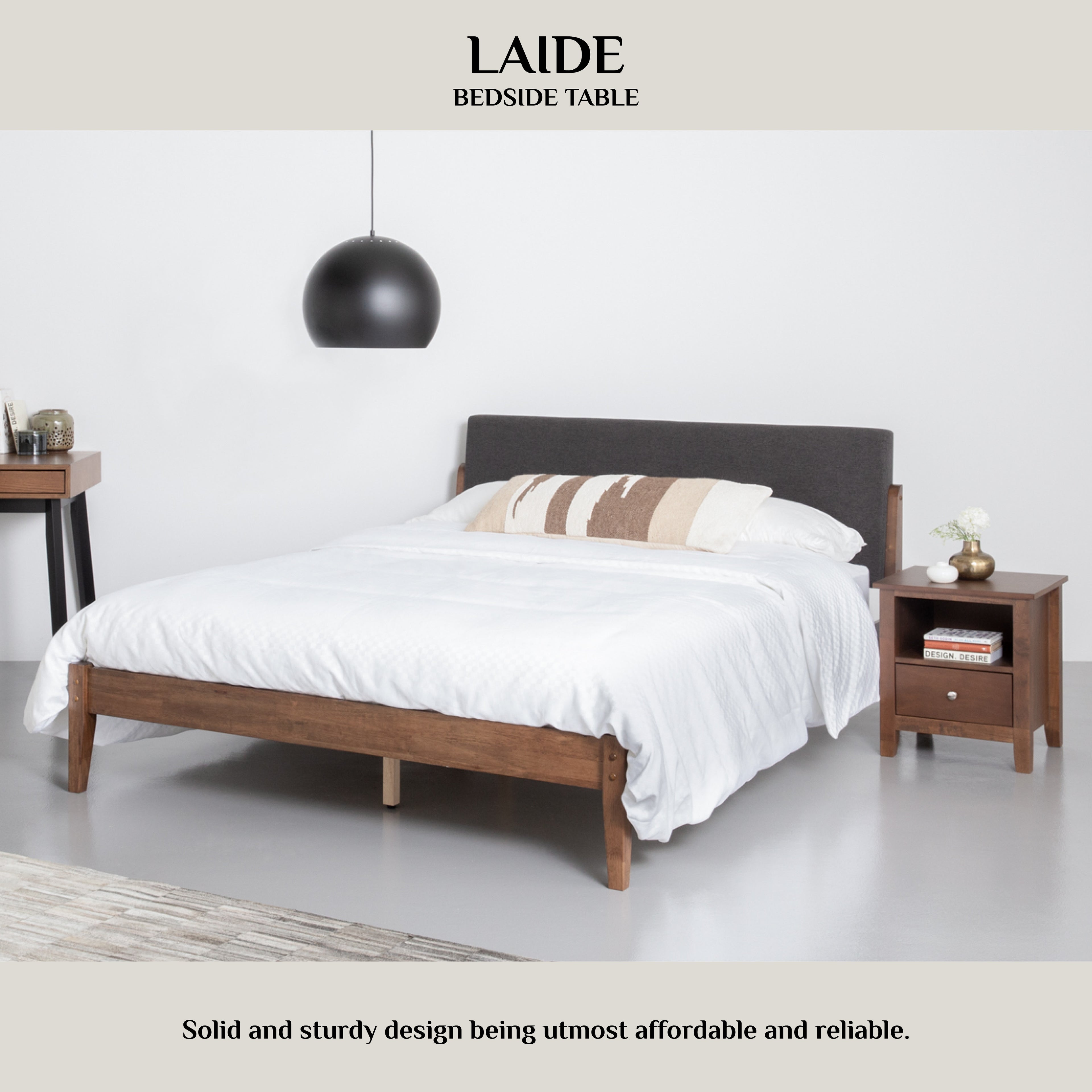 Laide bedside table in Cocoa colour.
