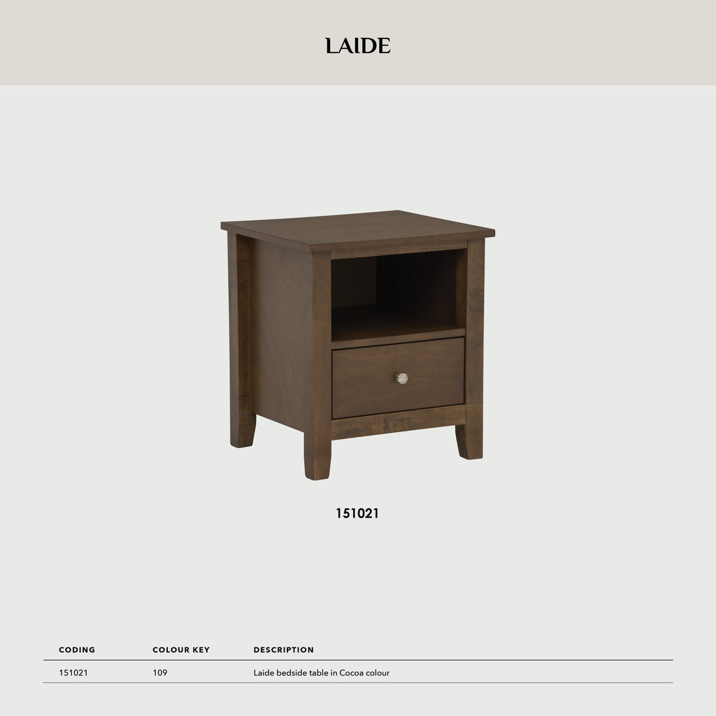 Laide bedside table in Cocoa colour.
