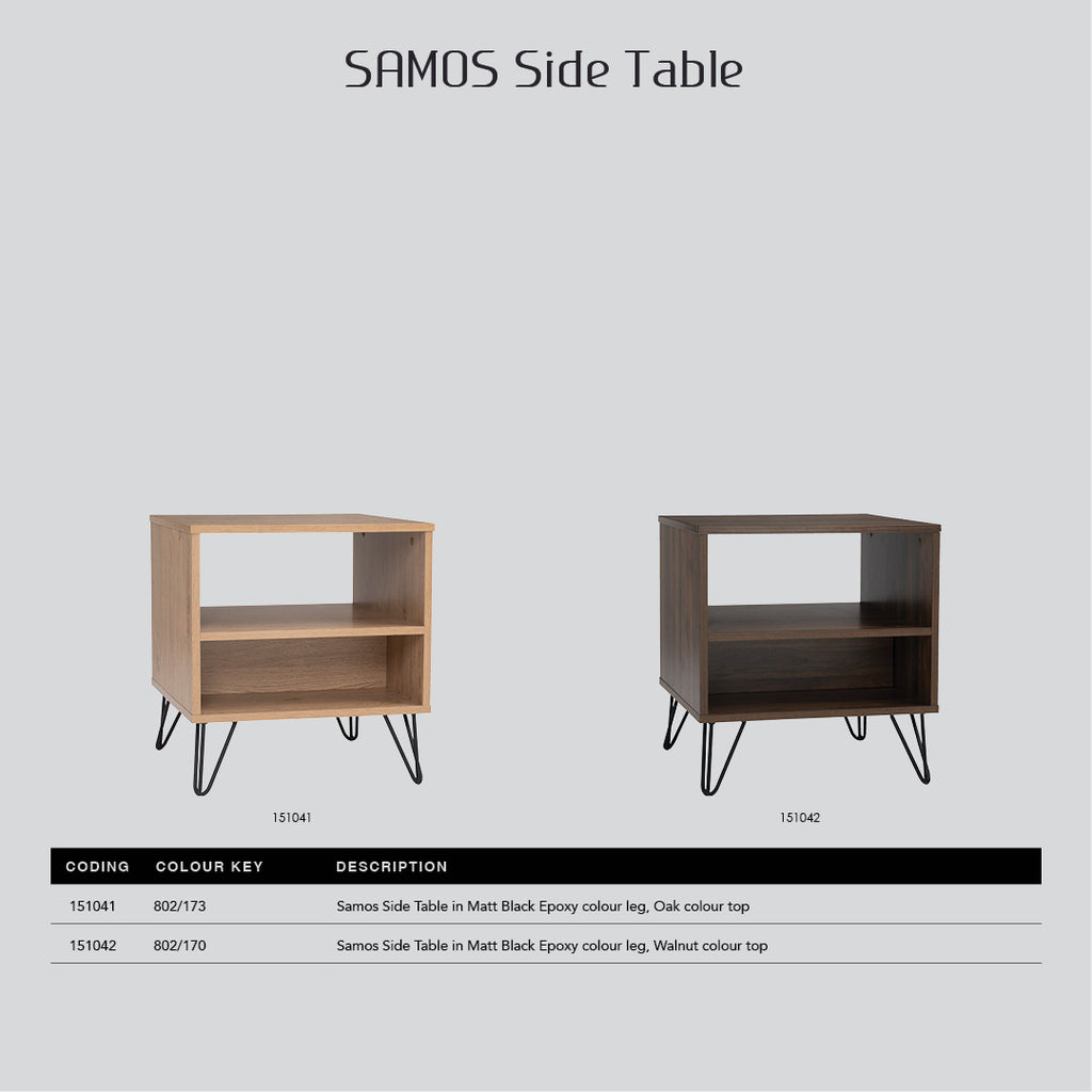 Samos side table in Matt Black Epoxy colour leg, Walnut colour top.