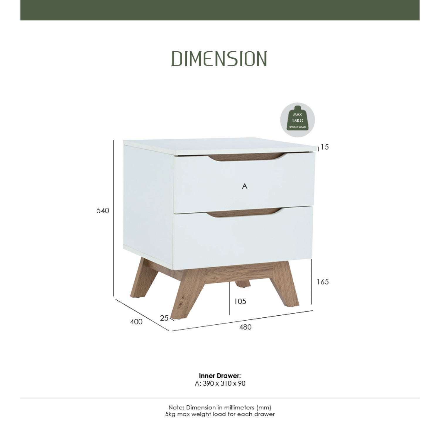 Mando side table in Oak colour leg, White colour top (MB paper).