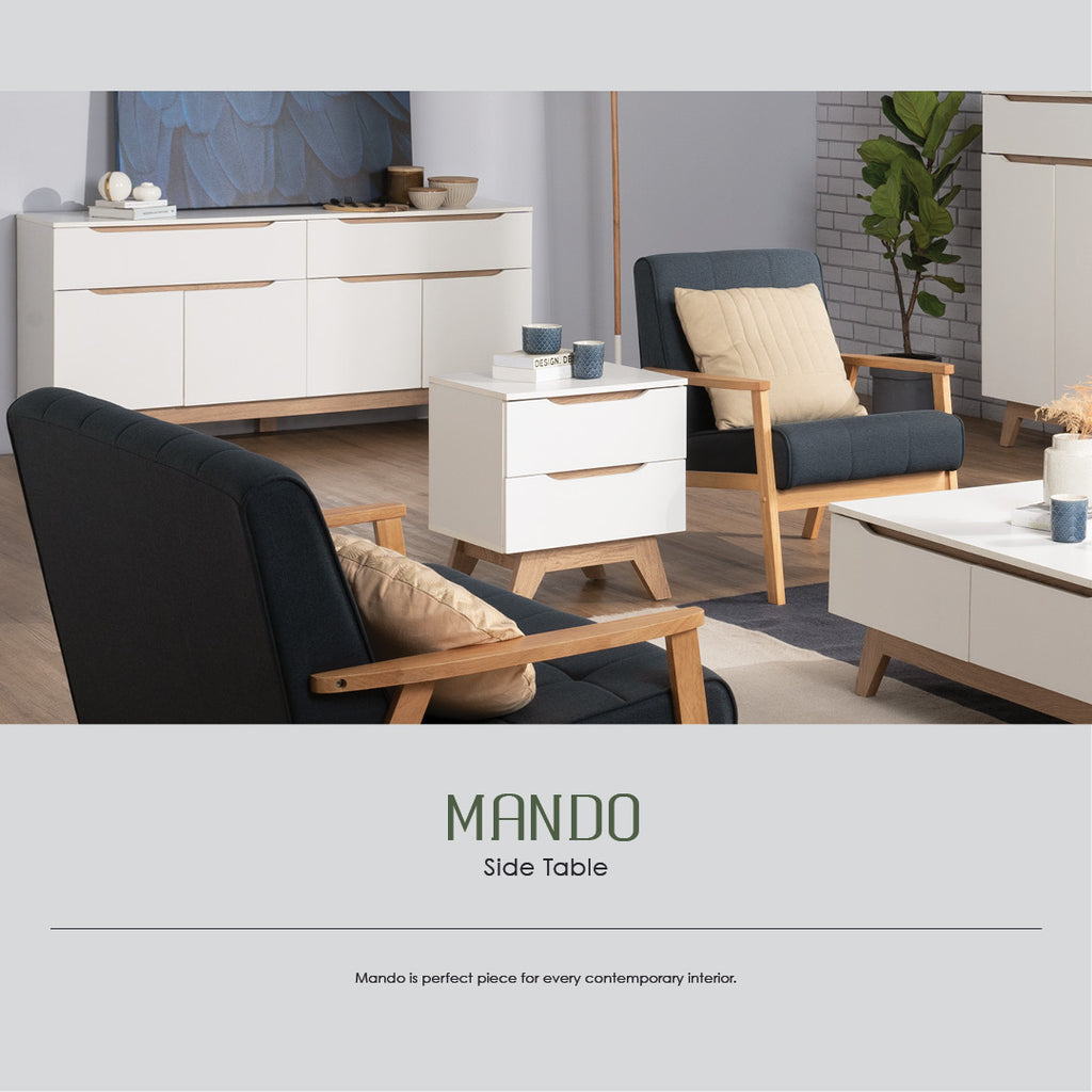 Mando side table in Oak colour leg, White colour top (MB paper).