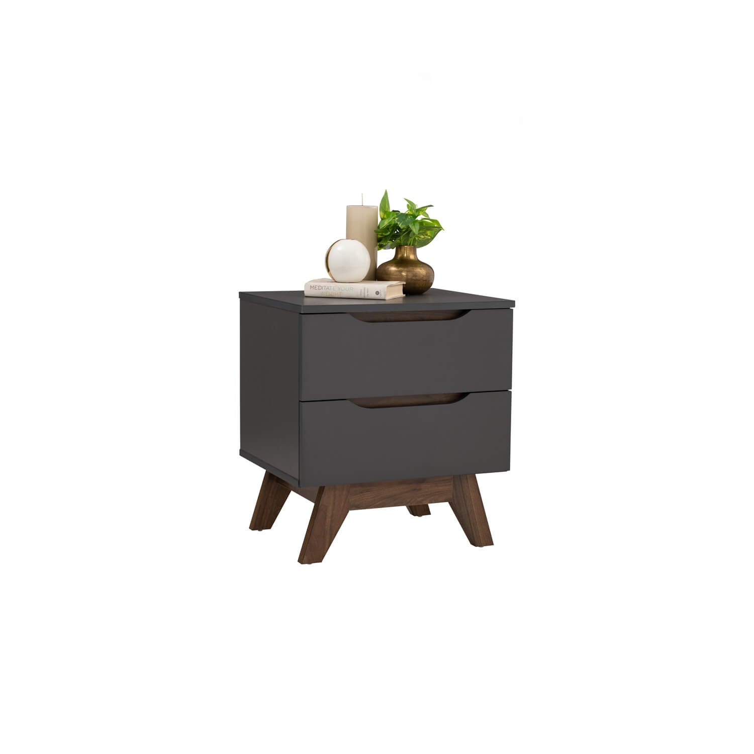 Mando side table in Walnut colour leg, Black colour top.