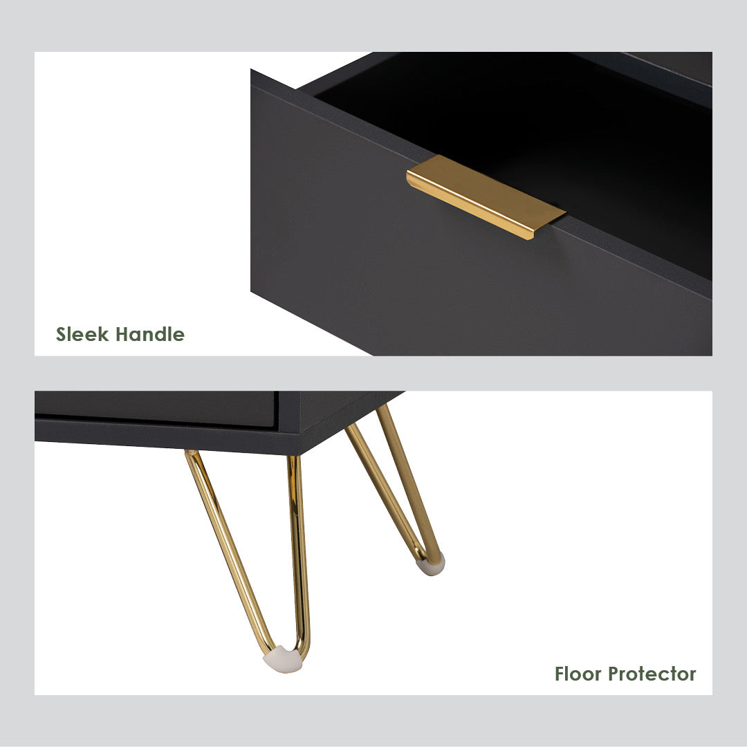 Volos side table in Gold colour leg, Black colour top.