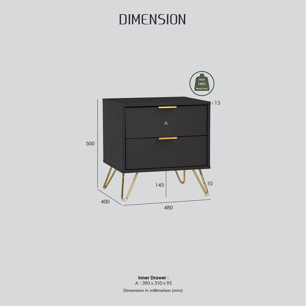 Volos side table in Gold colour leg, Black colour top.