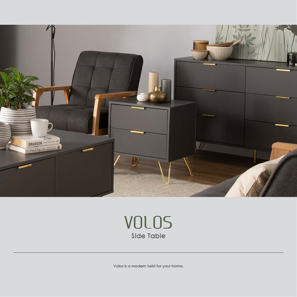 Volos side table in Gold colour leg, Black colour top.