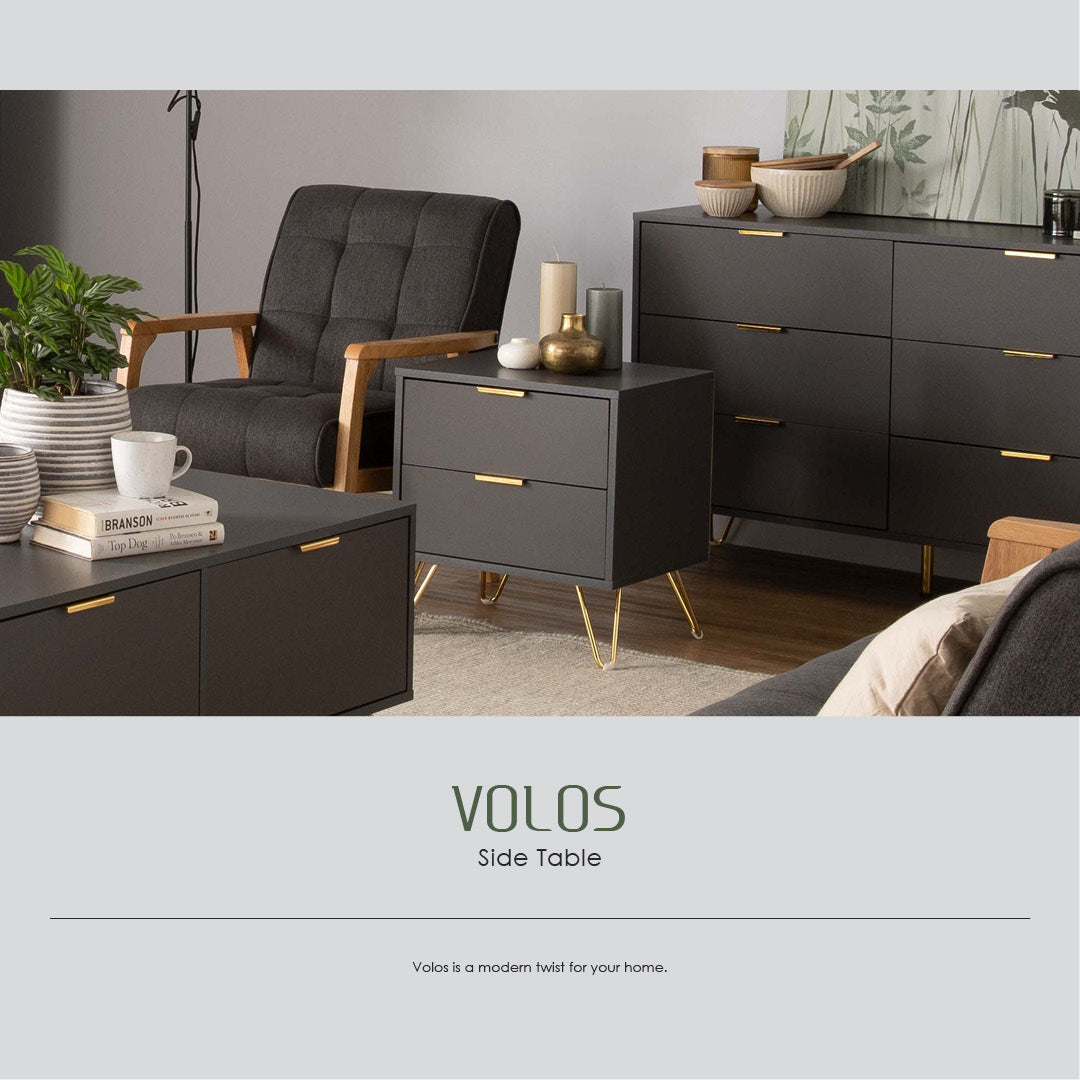 Volos side table in Gold colour leg, Black colour top.