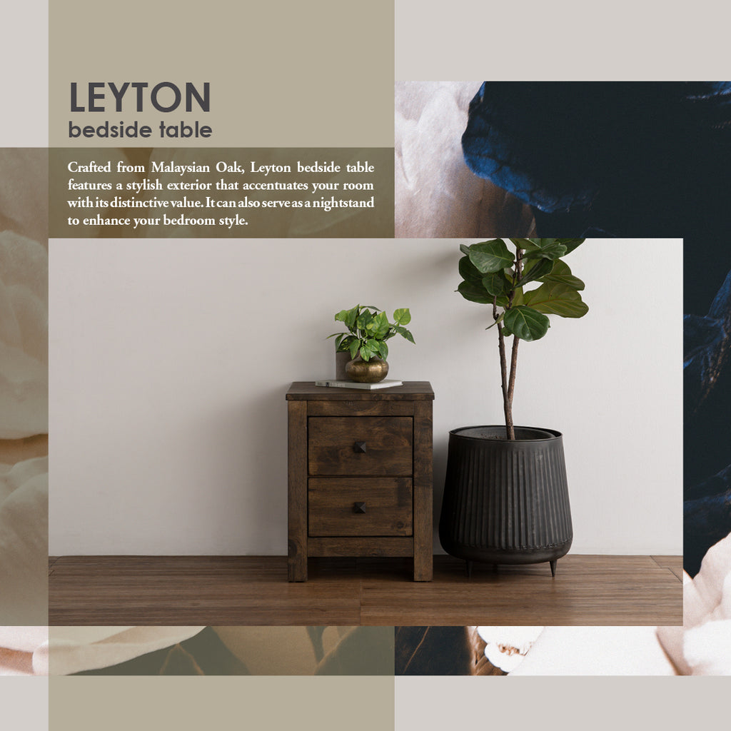 Leyton Bedside Table with 2 drawer in Rustic Cocoa colour.