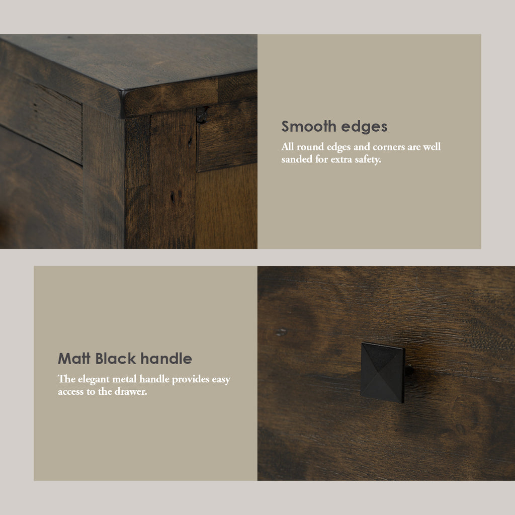 Leyton Bedside Table with 2 drawer in Rustic Cocoa colour.