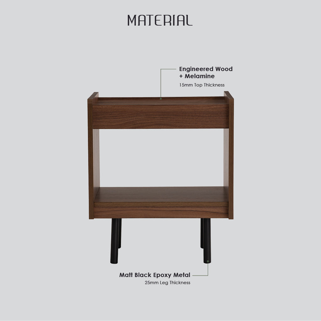 Denver side table in Matt Black Epoxy colour leg, Walnut colour top.