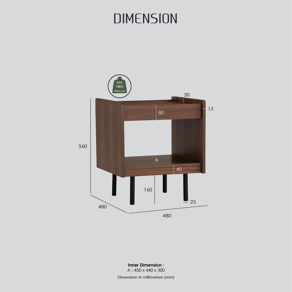 Denver side table in Matt Black Epoxy colour leg, Walnut colour top.