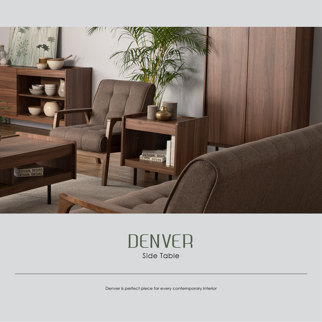 Denver side table in Matt Black Epoxy colour leg, Walnut colour top.