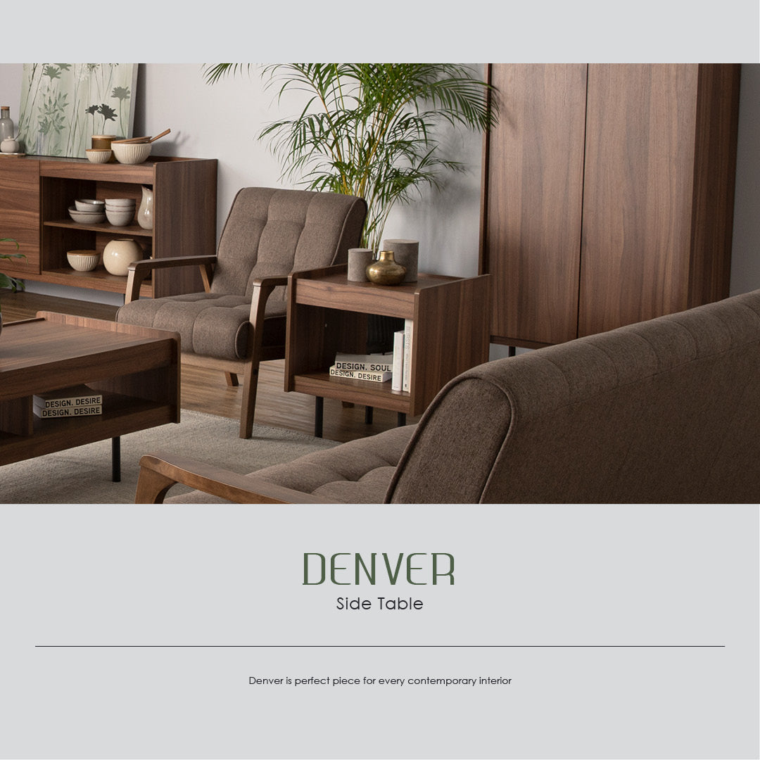 Denver side table in Matt Black Epoxy colour leg, Walnut colour top.