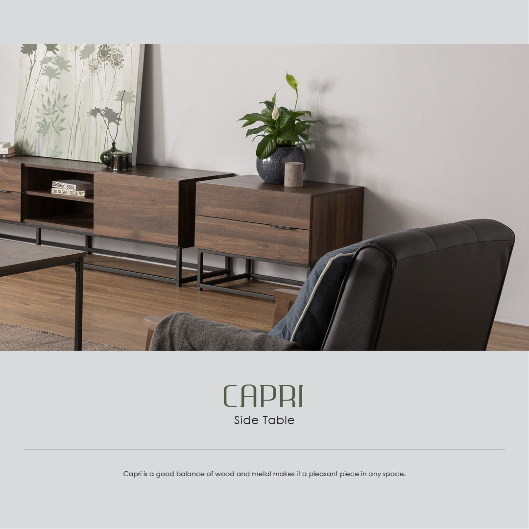 Capri side table in Matt Black Epoxy colour leg, Walnut colour top.