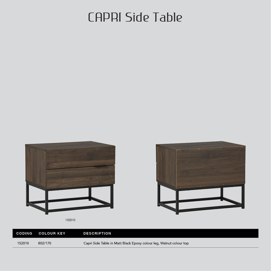 Capri side table in Matt Black Epoxy colour leg, Walnut colour top.