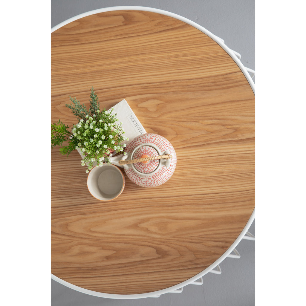 Gabbia round side table in Natural colour top, Matt White Epoxy leg.