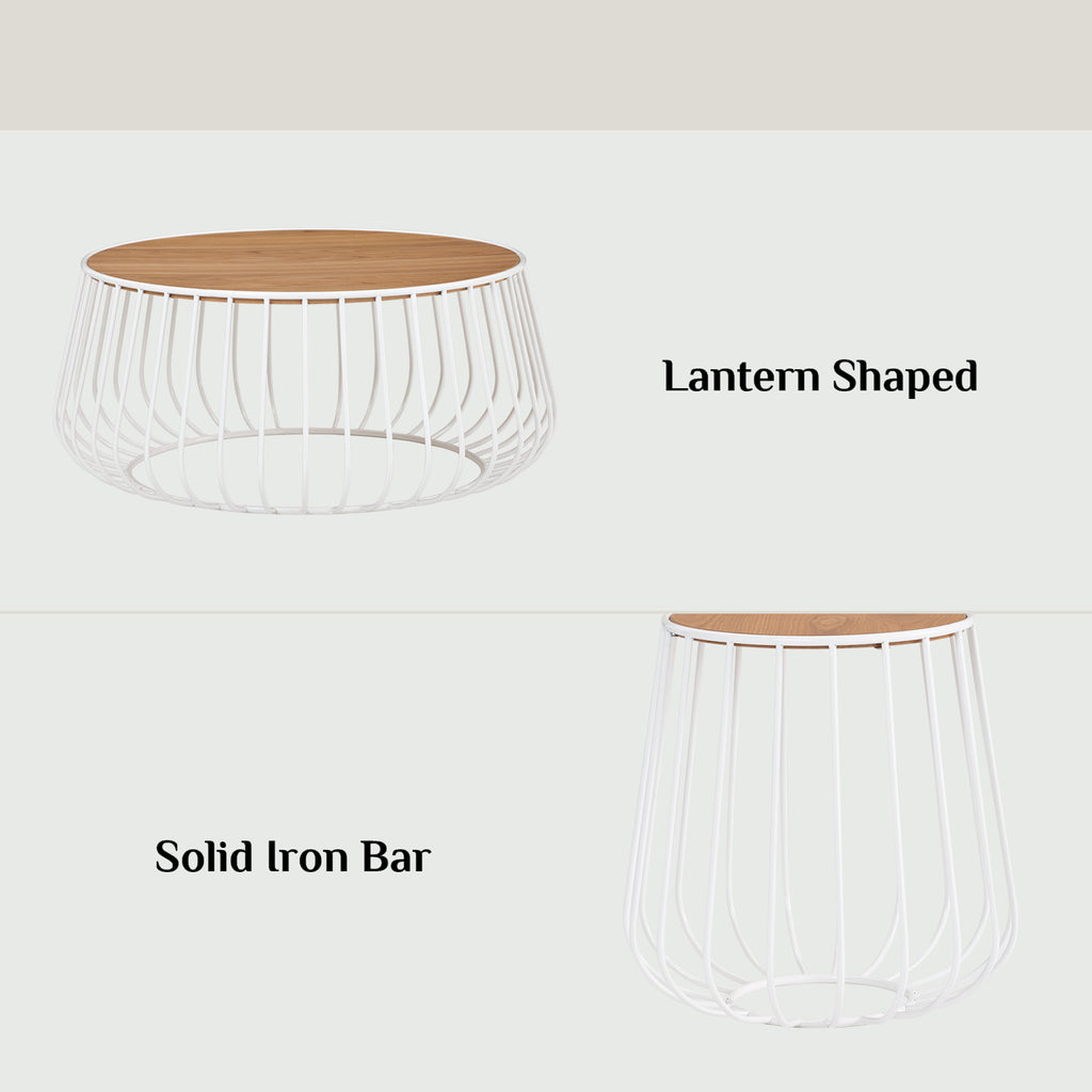 Gabbia round side table in Natural colour top, Matt White Epoxy leg.