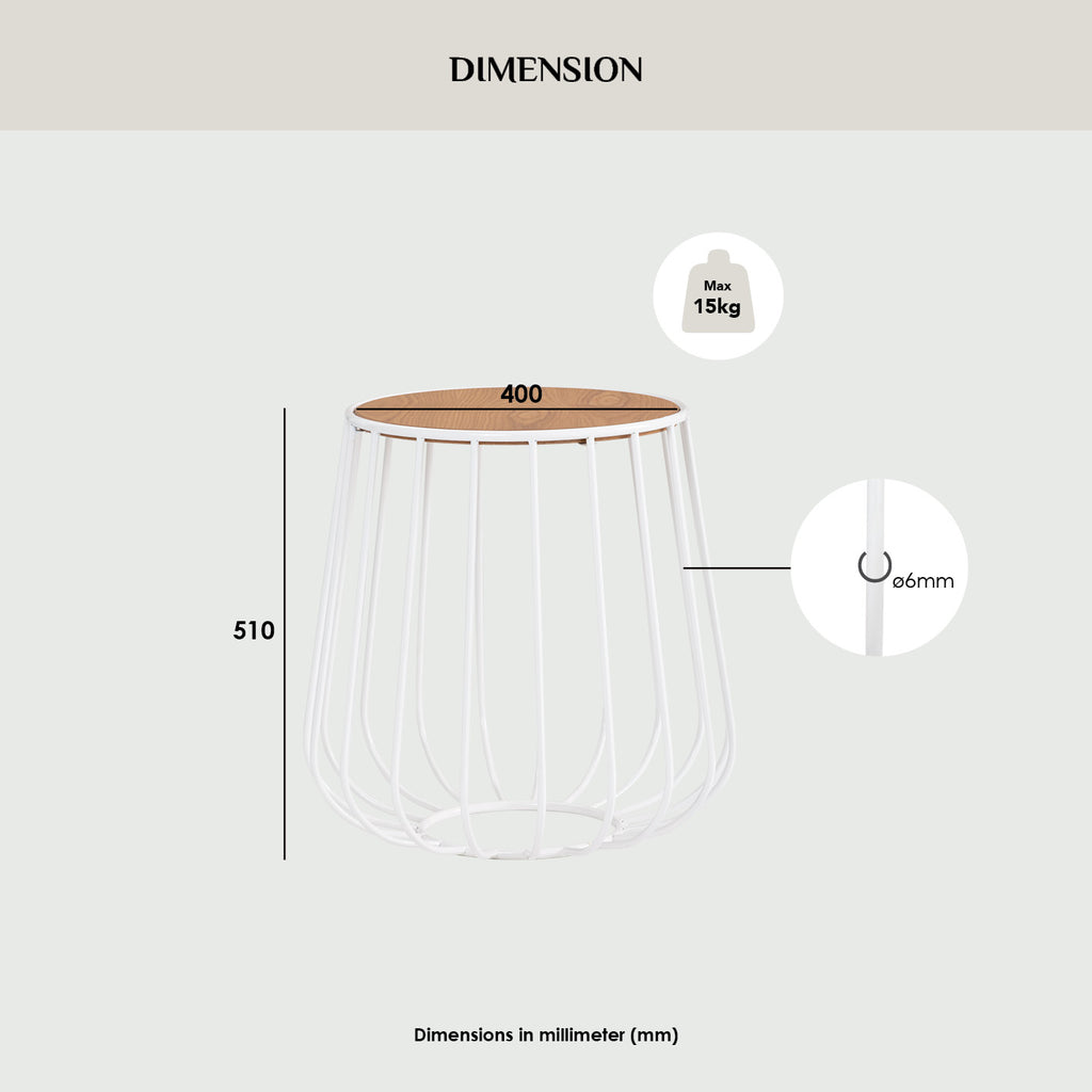 Gabbia round side table in Natural colour top, Matt White Epoxy leg.