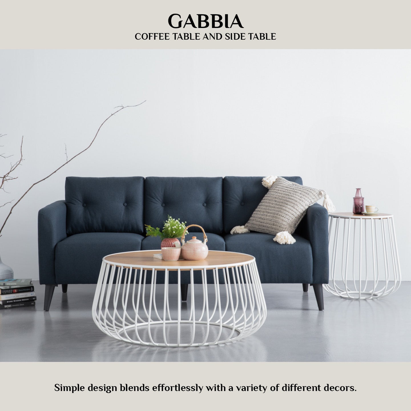 Gabbia round side table in Natural colour top, Matt White Epoxy leg.