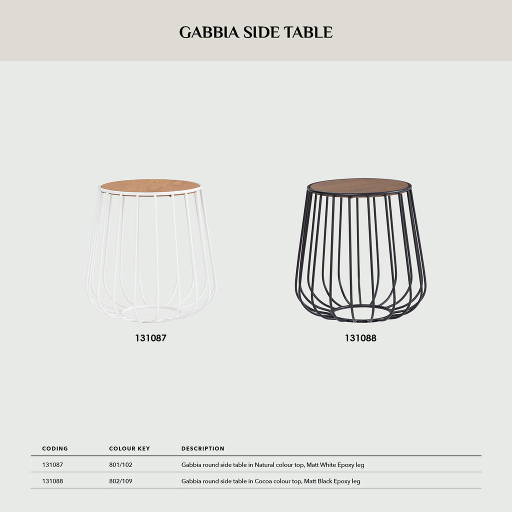 Gabbia round side table in Natural colour top, Matt White Epoxy leg.