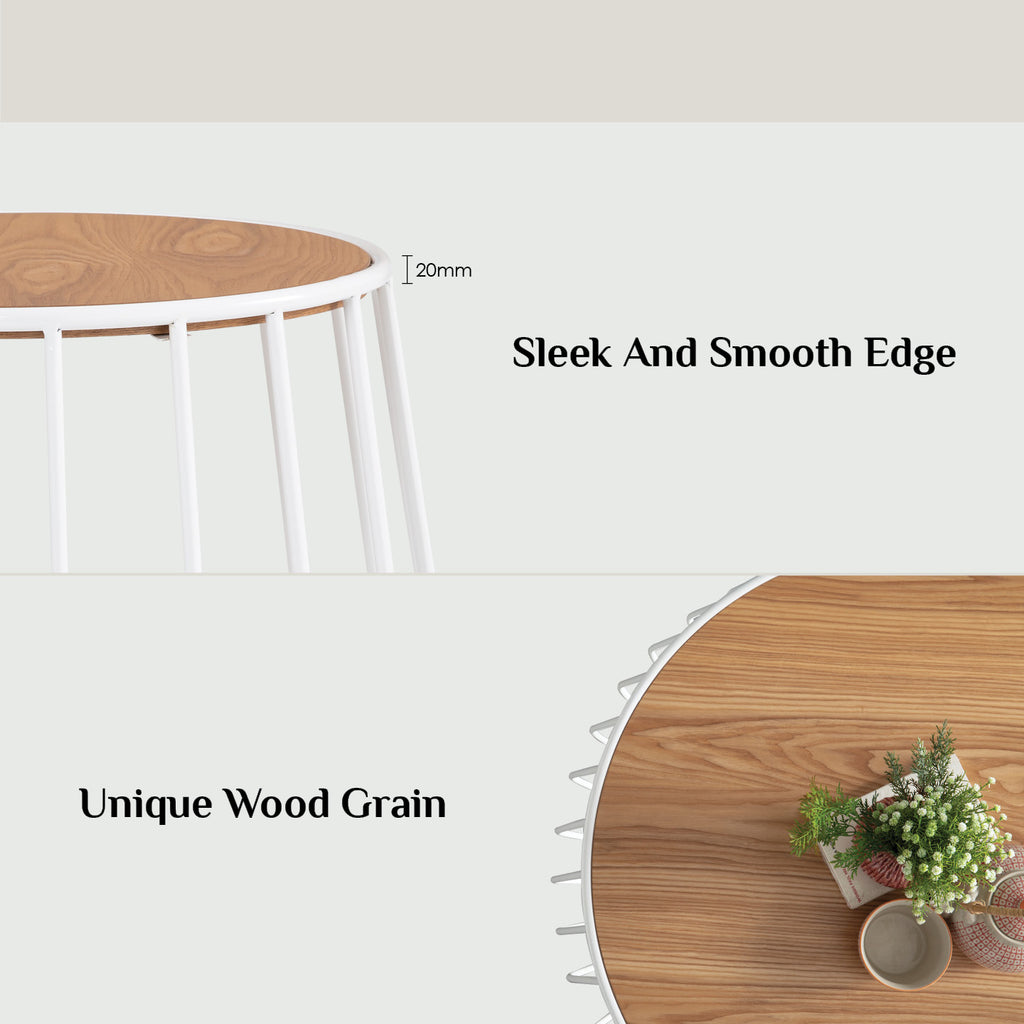 Gabbia round side table in Natural colour top, Matt White Epoxy leg.