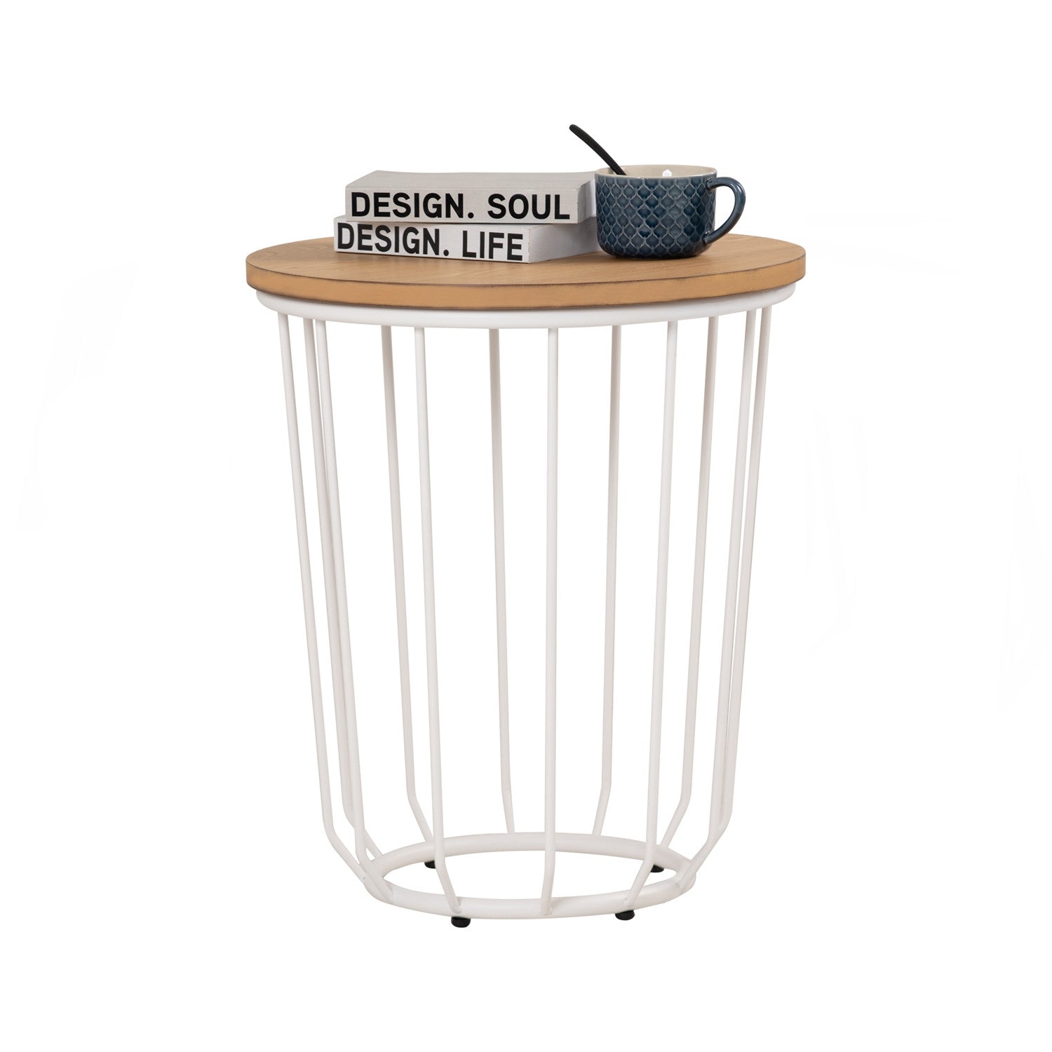 Flux round side table in Natural colour top, Matt White Epoxy leg.