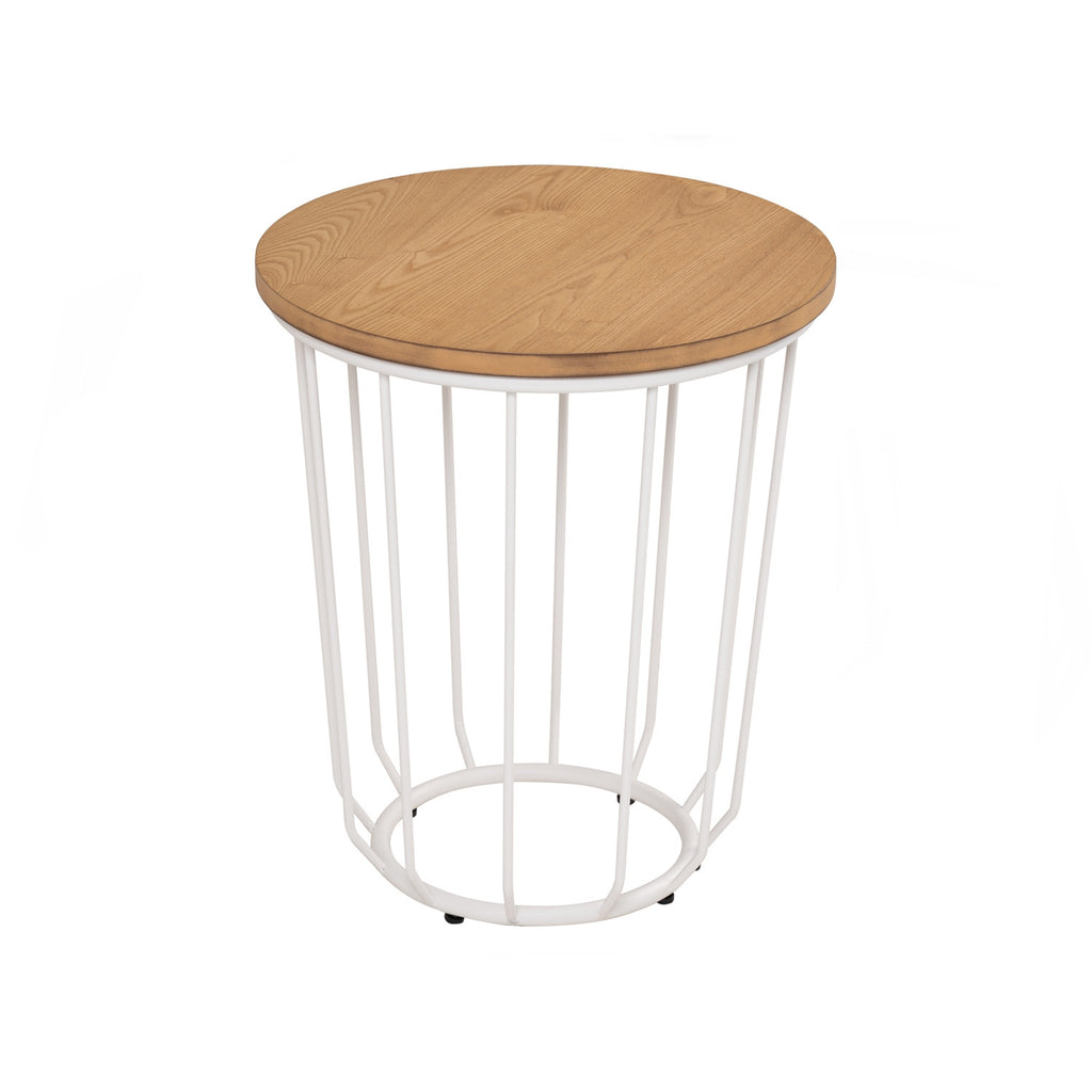 Flux round side table in Natural colour top, Matt White Epoxy leg.