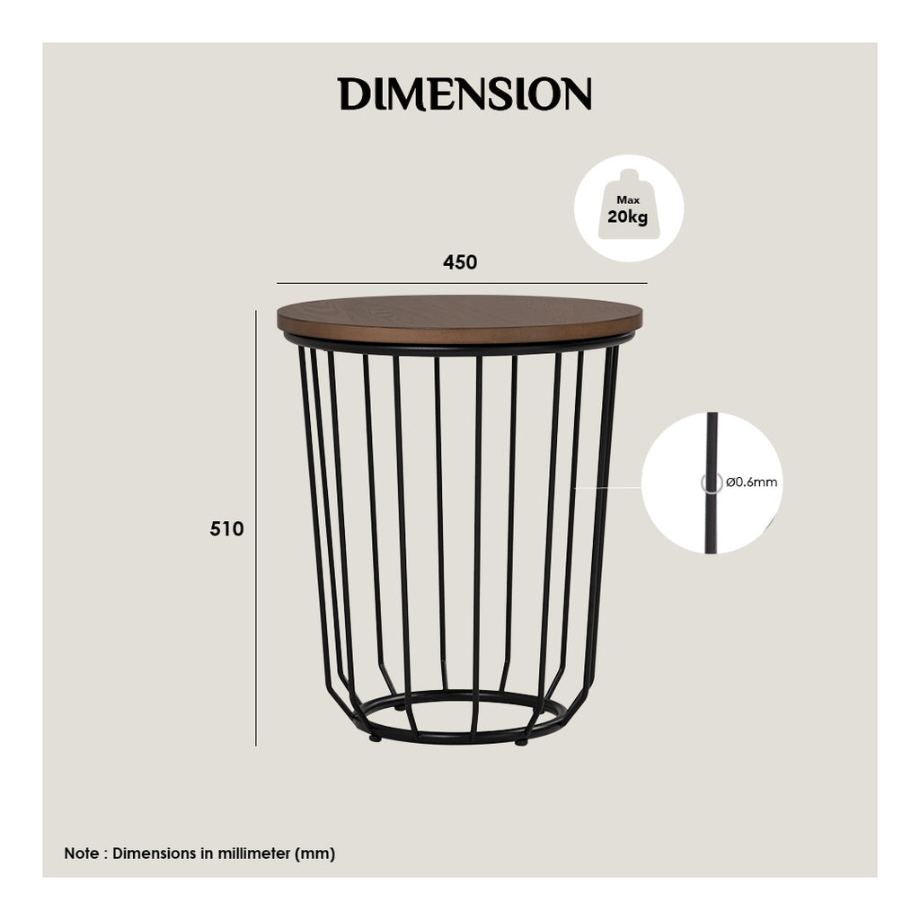 Flux round side table in Cocoa colour top, Matt Black Epoxy leg