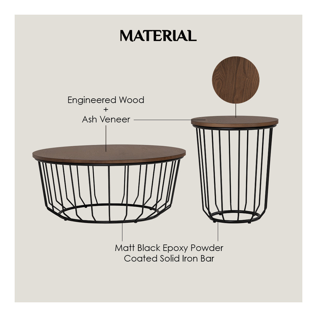 Flux round side table in Cocoa colour top, Matt Black Epoxy leg